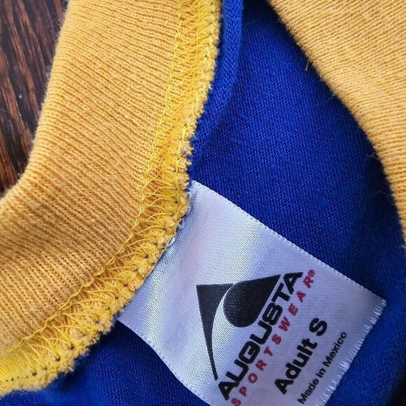 Vintage 90s Findlay Ohio Trojans Cheer Athletic Tshirt Blue Yellow Retro - Picture 6 of 11